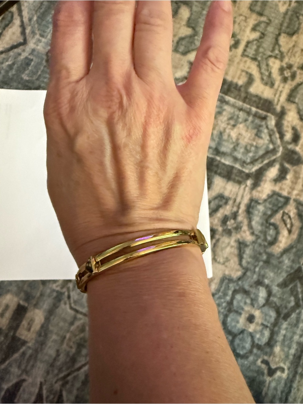 Gold Tone Double-Bar Hinged Bangle Bracelets - Women Jewelry